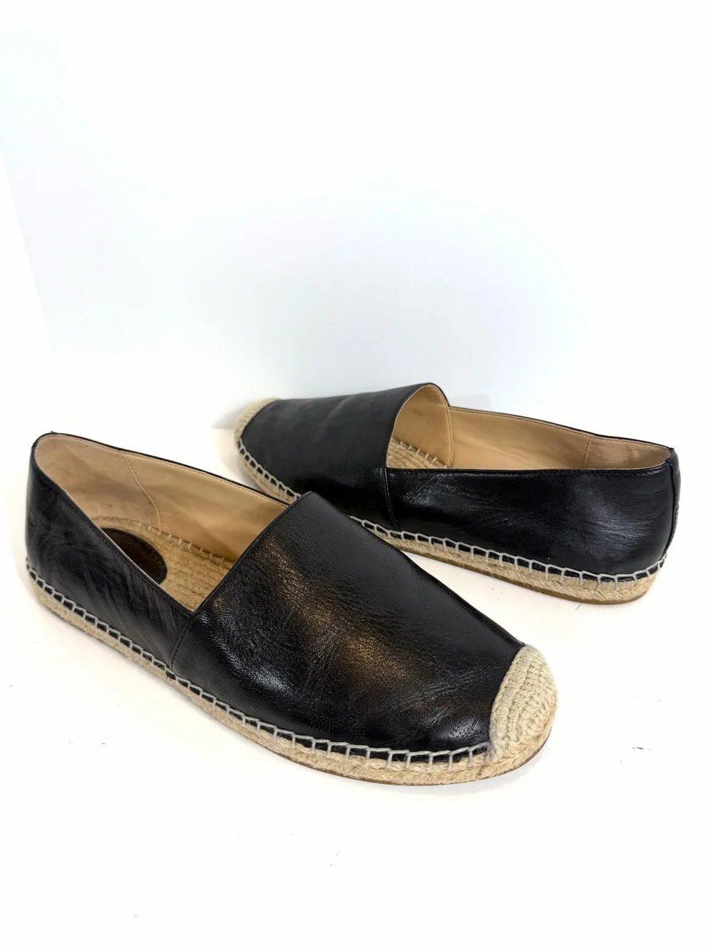 Coach Black Leather Signature Monogram Perforated Espadrille Flats Size 9